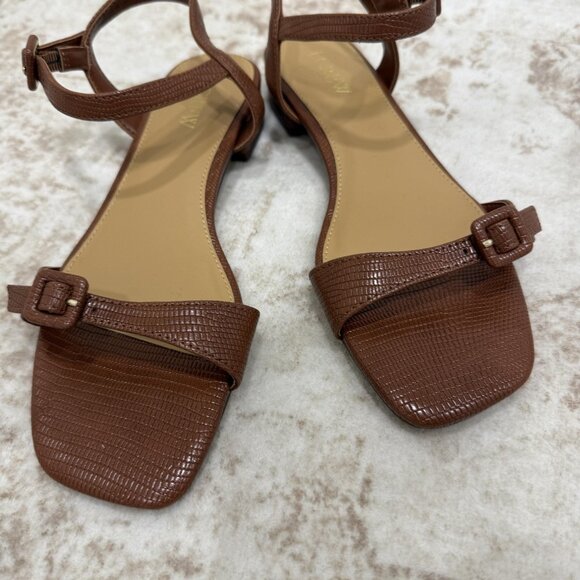 J.Crew Sandals Womens Size 6 Ankle Strap Square Toe Buckle Low Heel Strappy - Picture 3 of 8